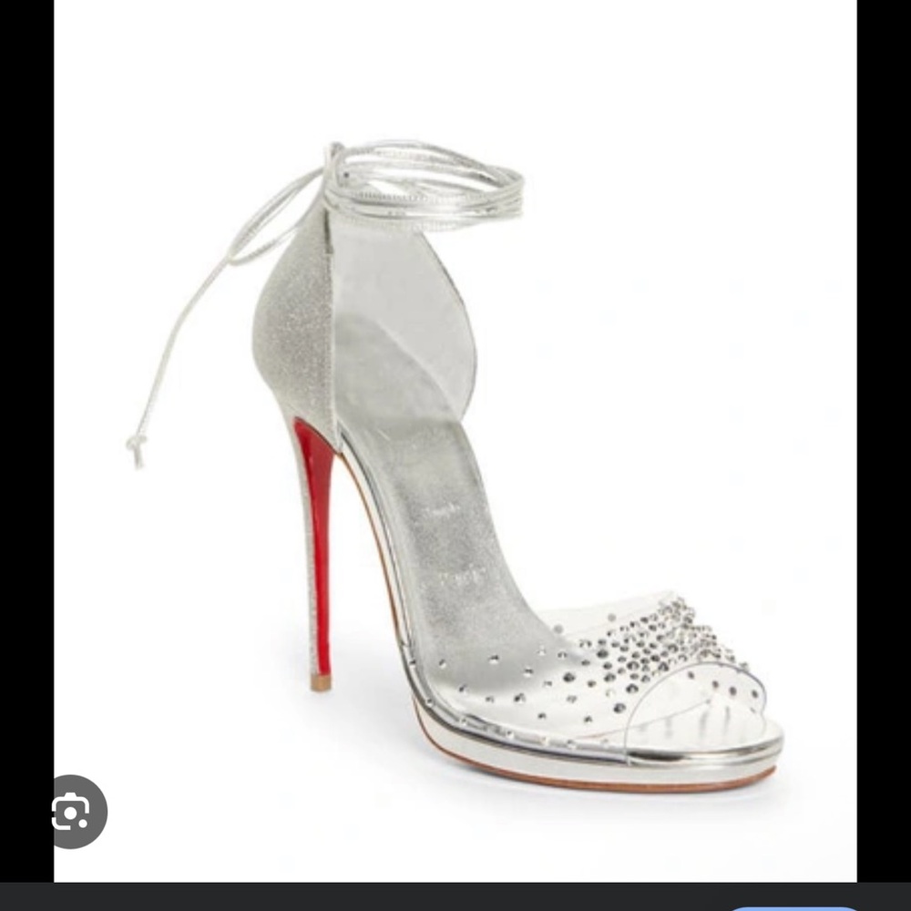 Christian Louboutin Silver Crystal Heels with ties